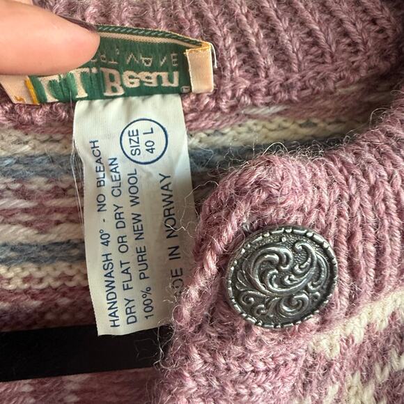 Vtg LL Bean Cardigan Norwegian Wool Fair Isle Snowflake Womens L Cabin Core Ski - Picture 6 of 8